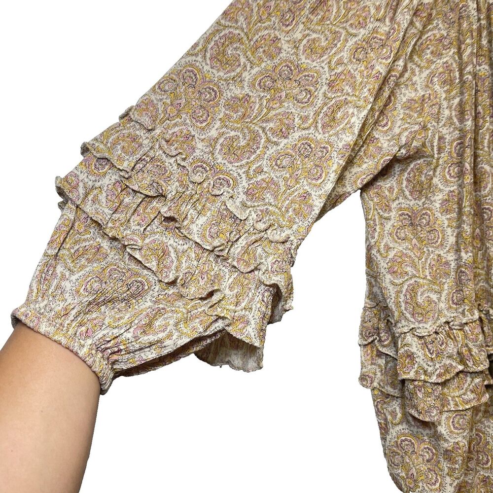 Denim & Supply Ralph Lauren Boho Top Womens Sz L Floral Tassel Tie Peasant Flowy - Picture 3 of 7